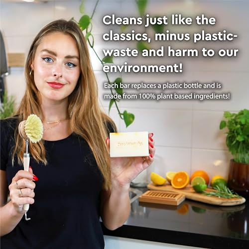 Sustainable 100% Organic Lemon Scented Solid Dish Soap Bar - Value Pack of 3, 16oz per Block - Skin Friendly and Long L