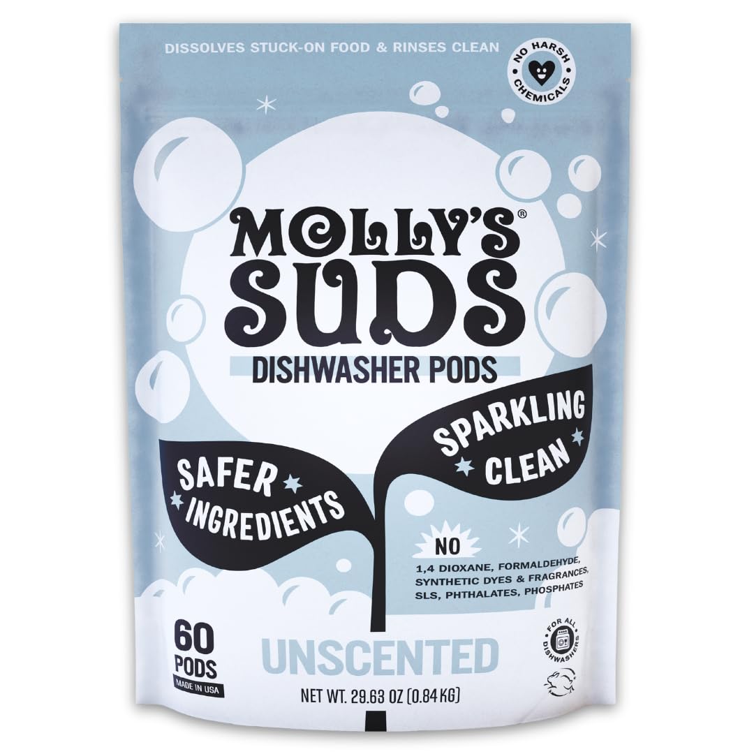  Molly's Suds Dishwasher Pods - Clean & Scent-Free Dishwasher Detergent for Grease Cuts & Residue-Free Rinses
| Molly's 