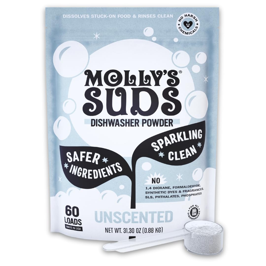 Molly's Suds Dishwasher Powder Residue-Free Unscented Cuts Grease 60 Loads Clean Dishes Sparkling Clean Housewives Kitch