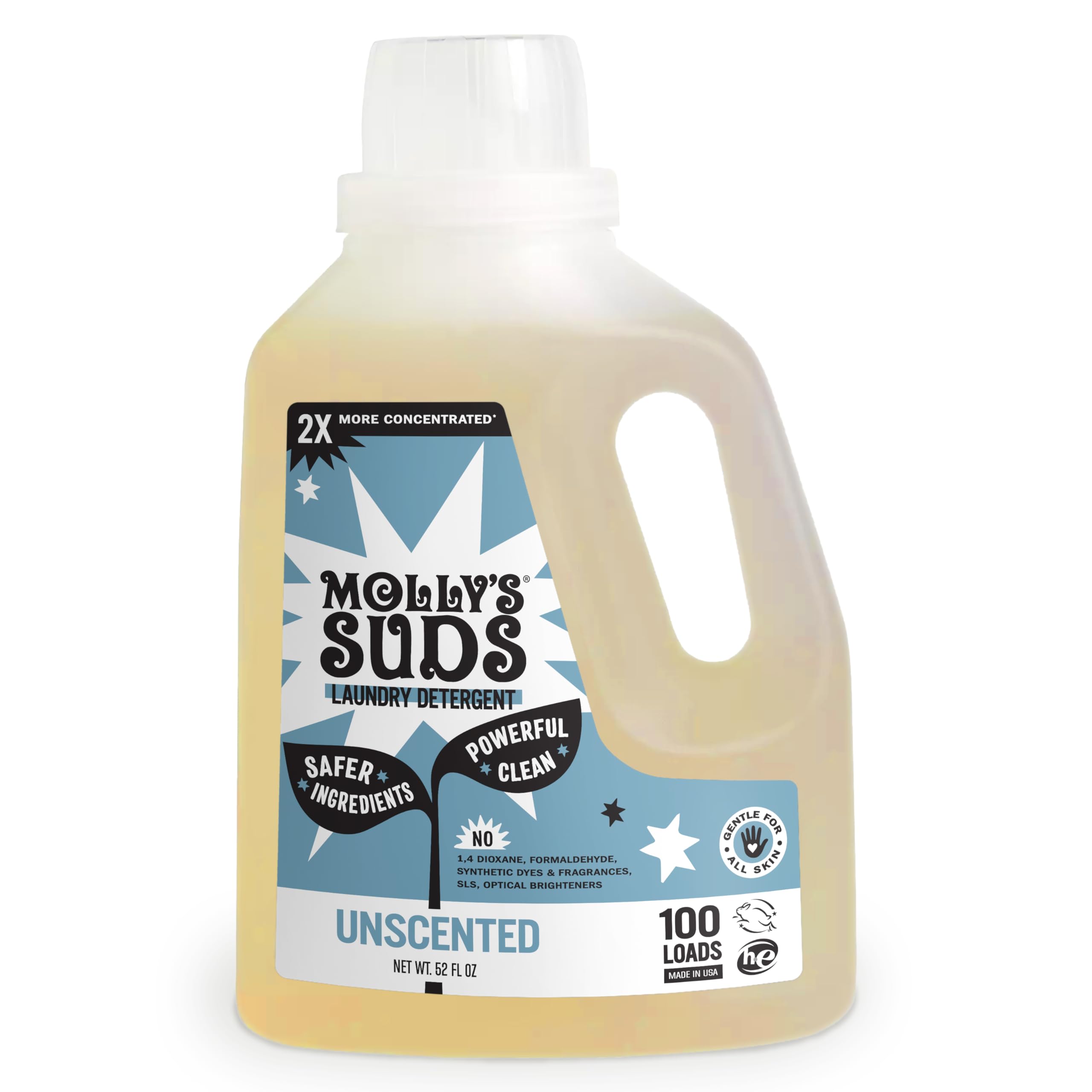 Molly's Suds Liquid Laundry Detergent for Sensitive Skin, 2x Concentrated HE, Unscented - 100 Loads
Molly's Suds Liquid 