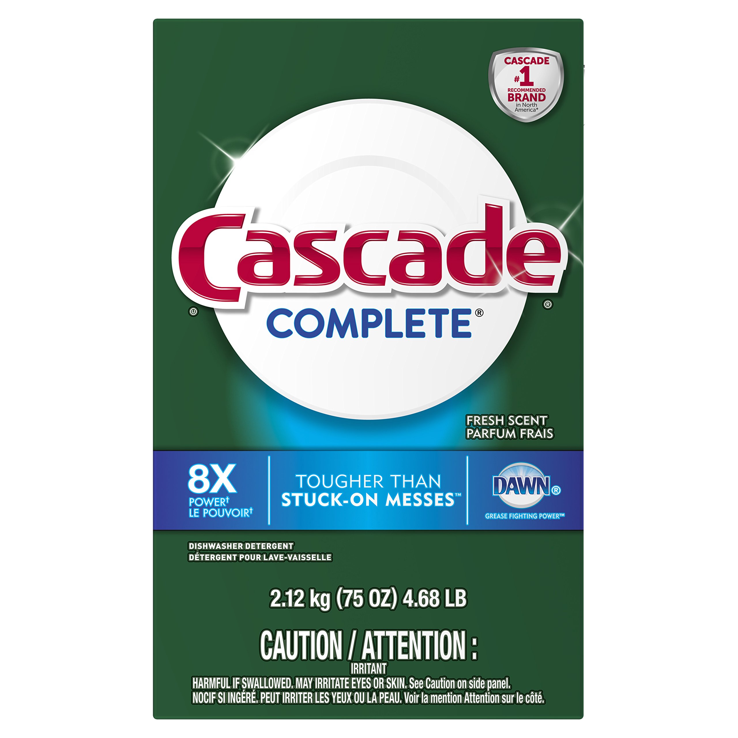 Cascade Complete Powder Dishwasher Detergent, Fresh Scent, for Large Families, Everyday Use, Powerful Clean, 75 Oz