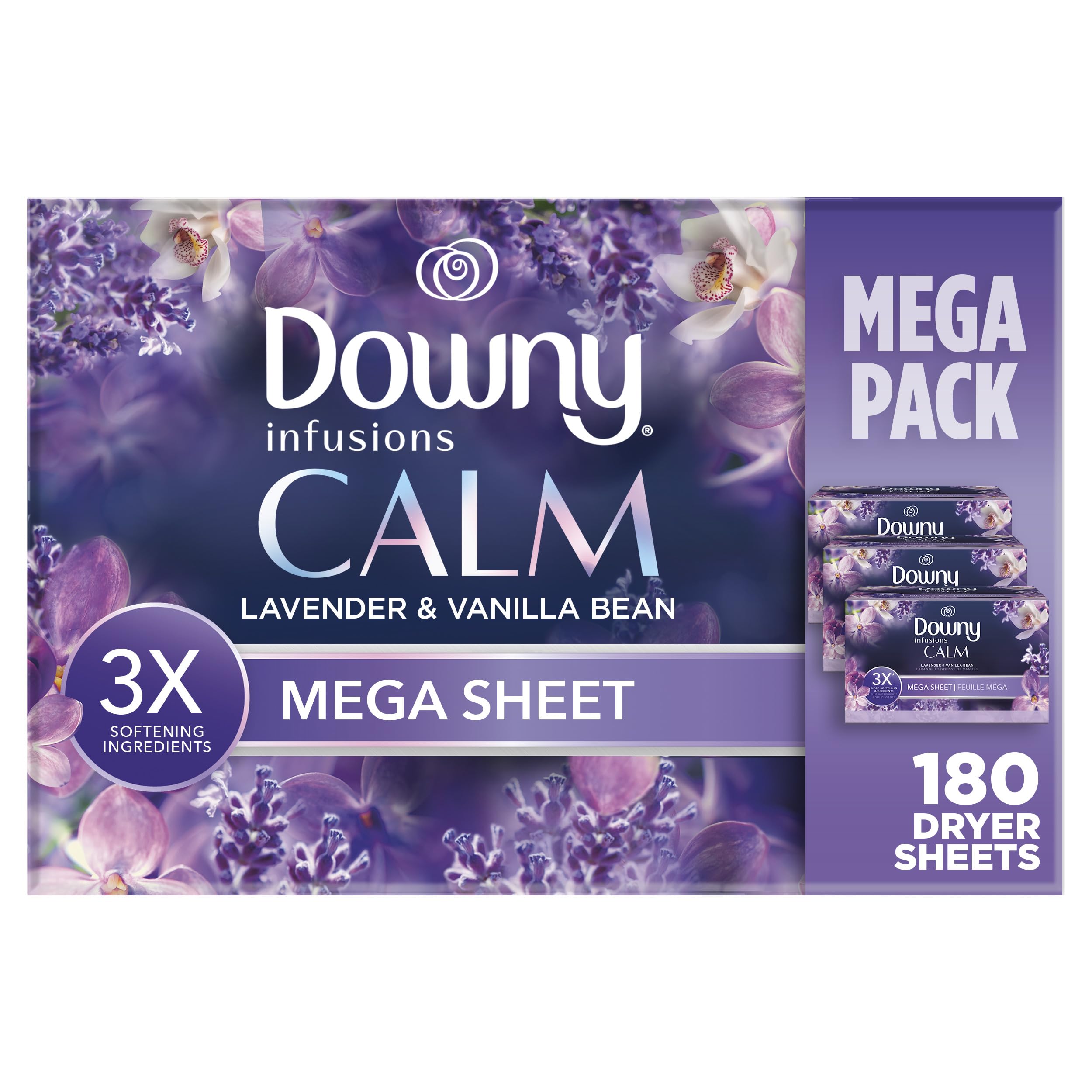 Downy Infusions Mega Dryer Sheets - Calm Lavender and Vanilla Bean for Dryer Sheets, Soft and Smooth Laundry
| Downy In